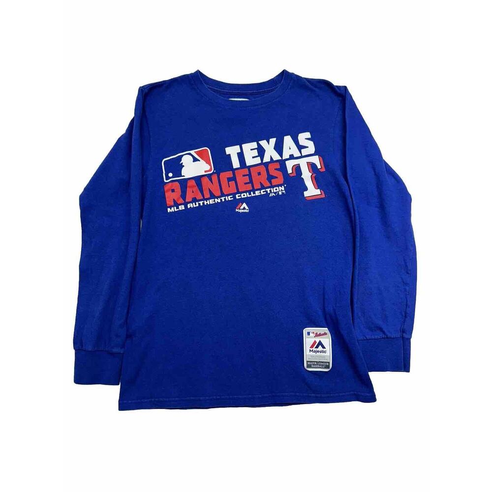 Texas Rangers Mens Blue Long Sleeve T‎ Shirt Size Small Blue MLB Majestic